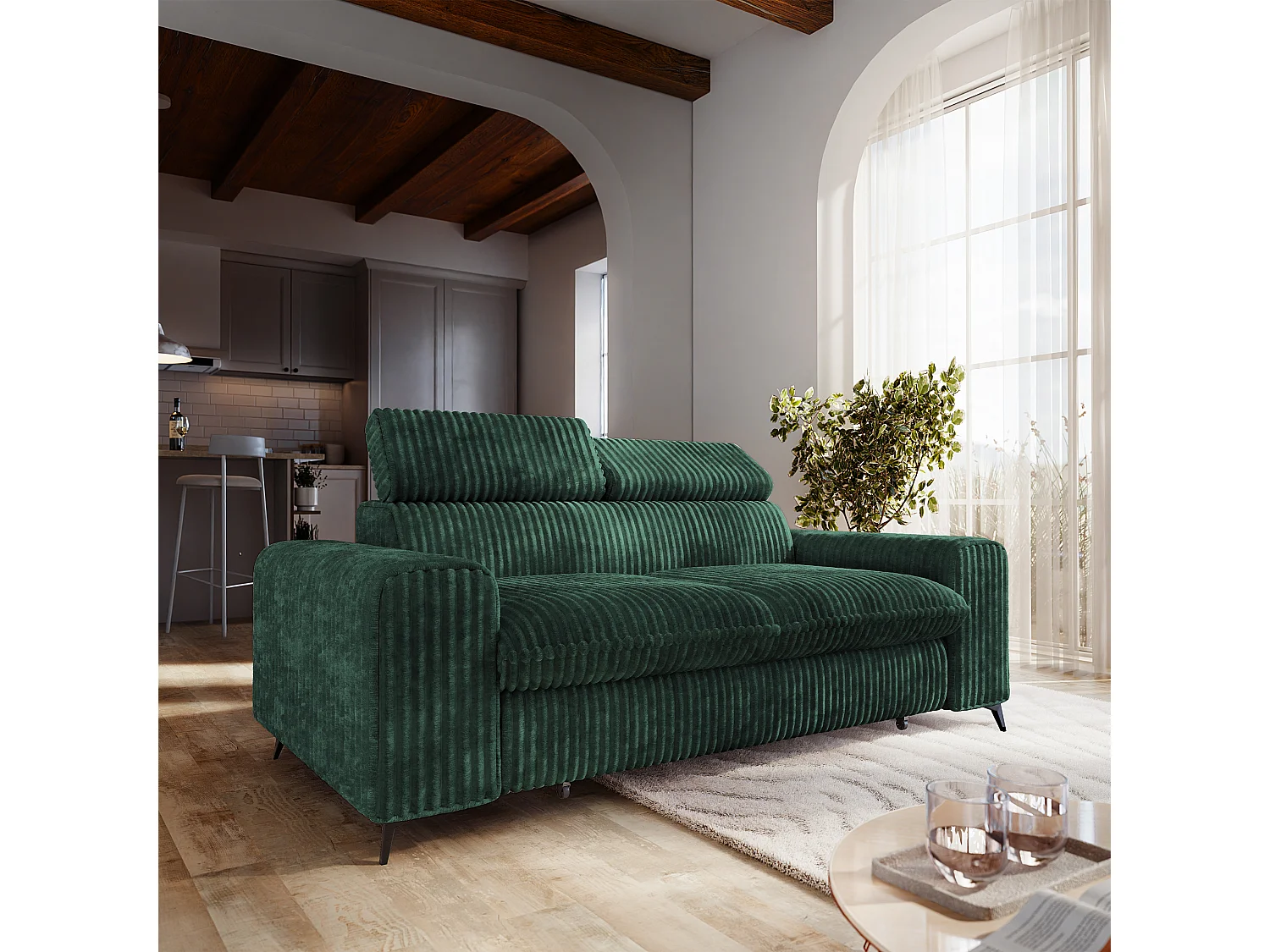 Slaapbank BENETE Corduroy stof Flessengroen