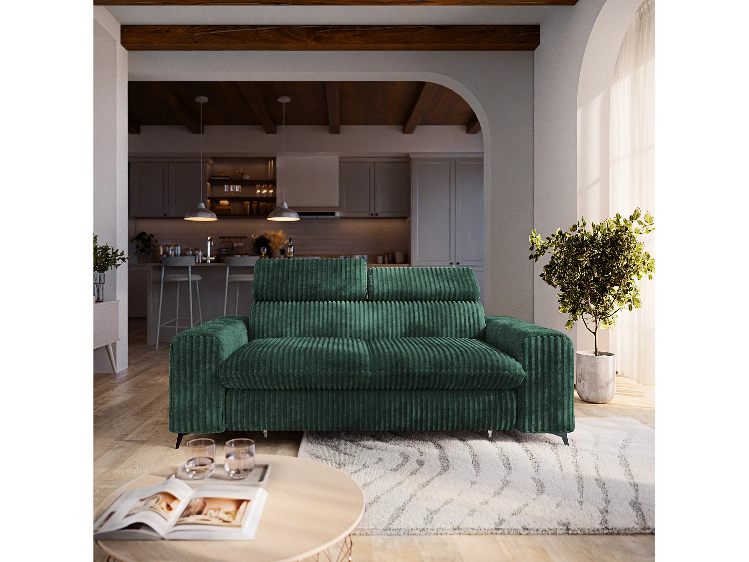 Slaapbank BENETE Corduroy stof Flessengroen