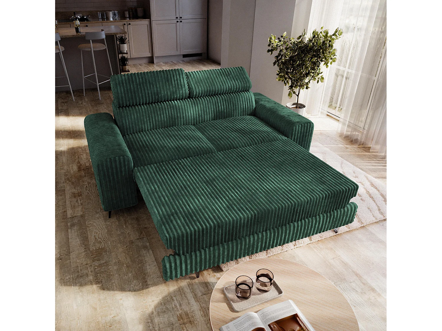Slaapbank BENETE Corduroy stof Flessengroen