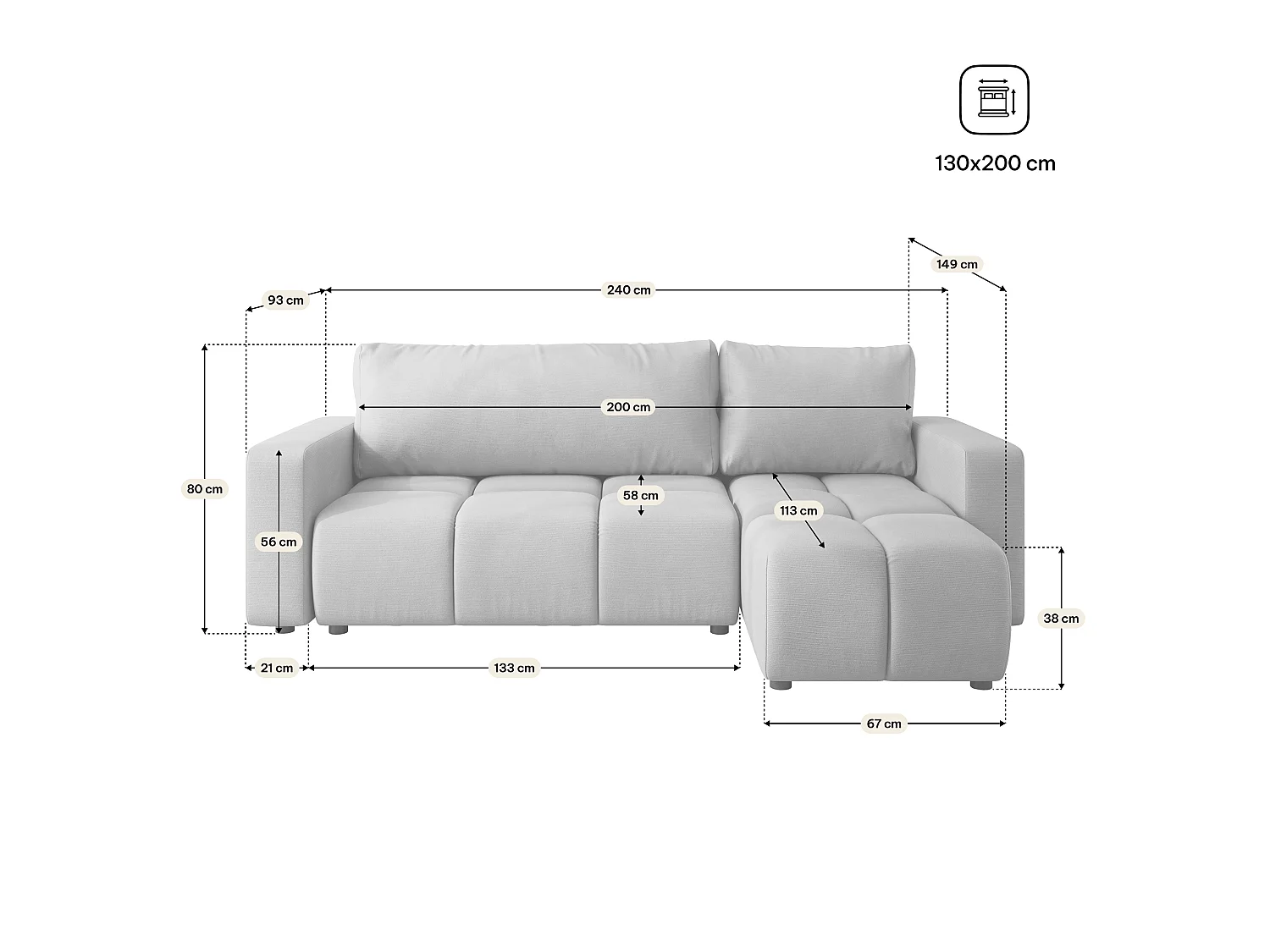 Canapé d'angle RAMIL,  avec fonction de couchage, peluche Rose