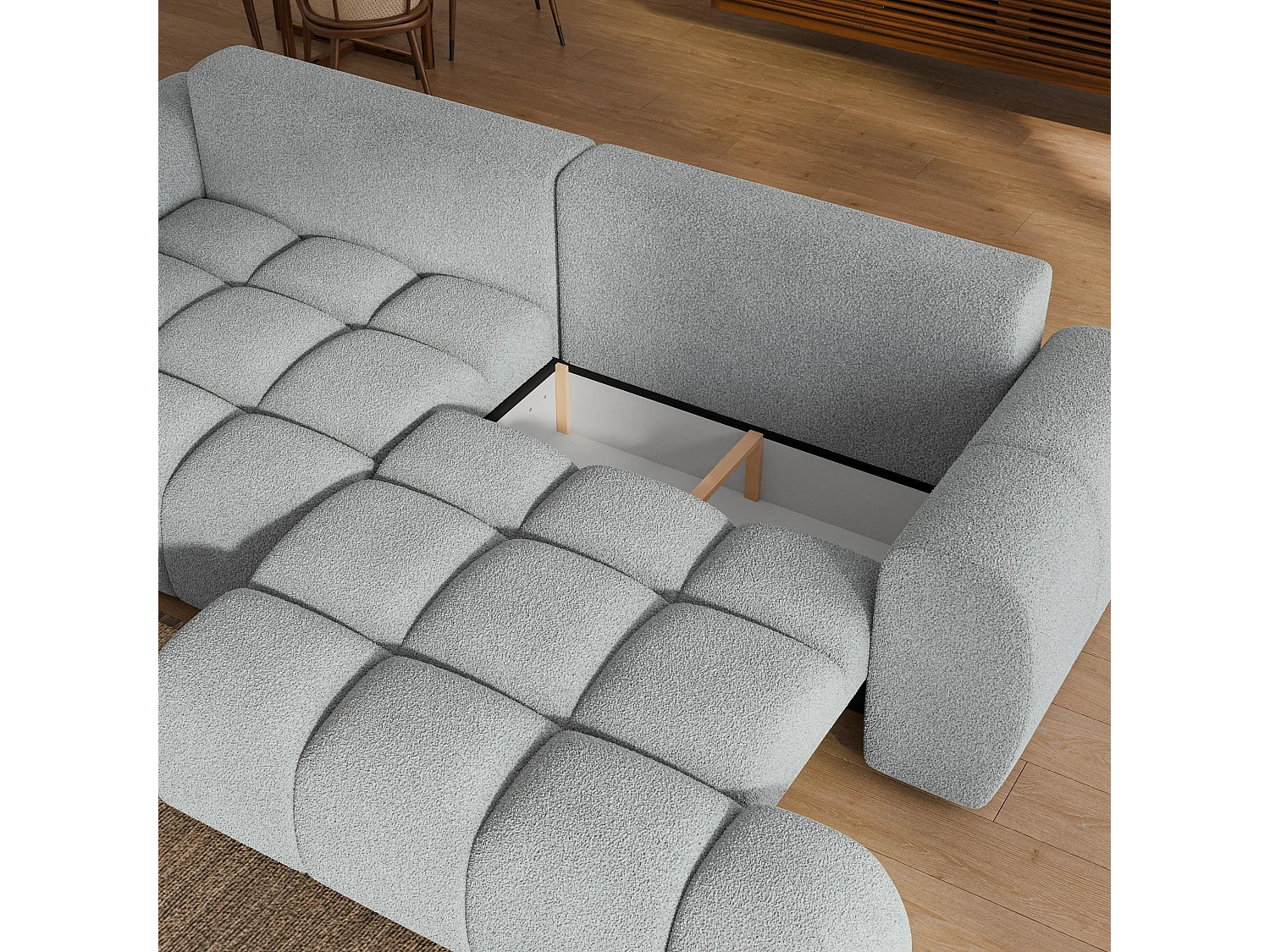 Canapé-lit DAFNE, Tissu bouclé, Hellgrau