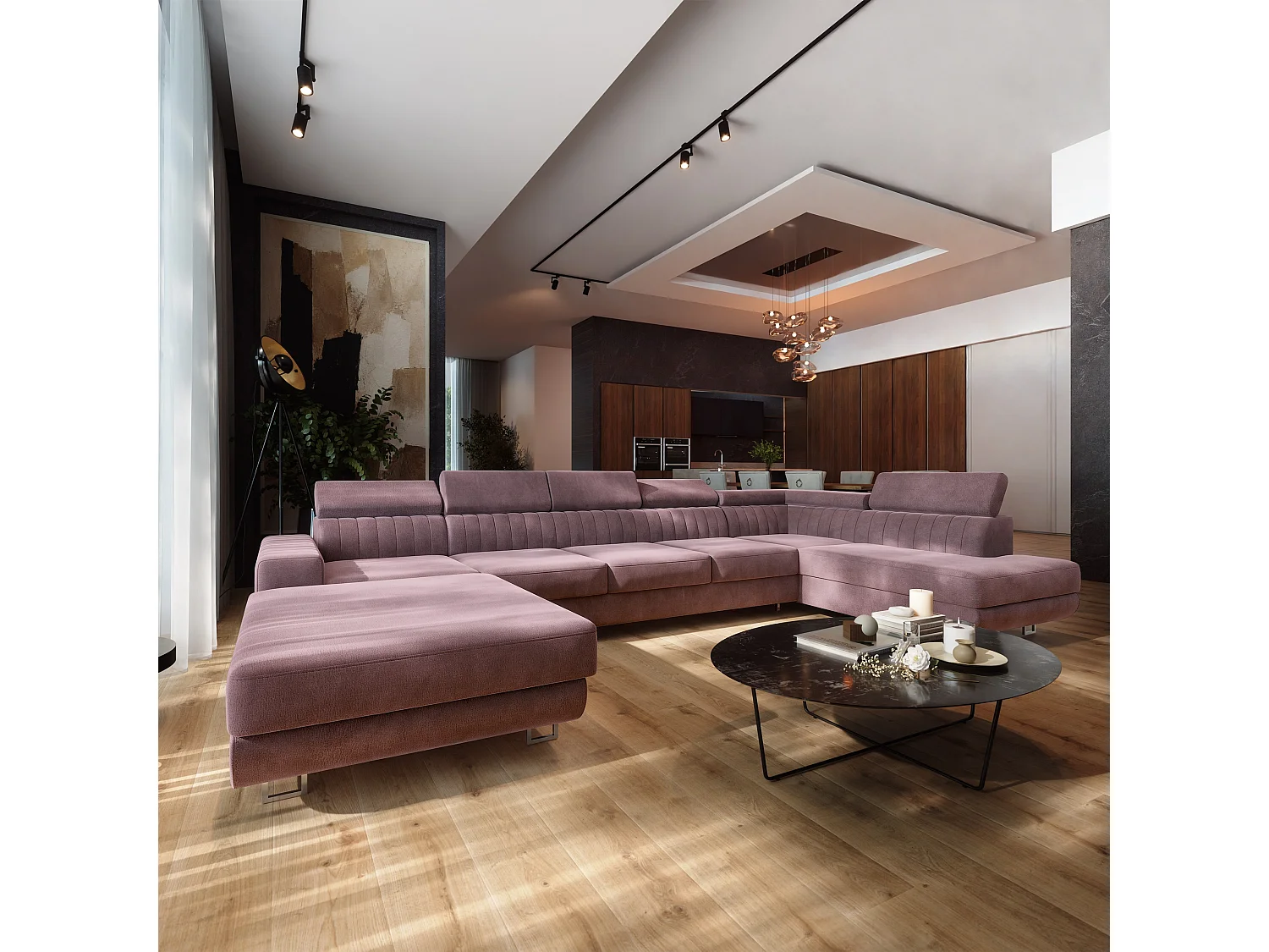 Canapé d'angle GAIAN,  avec fonction de couchage, velours Violet