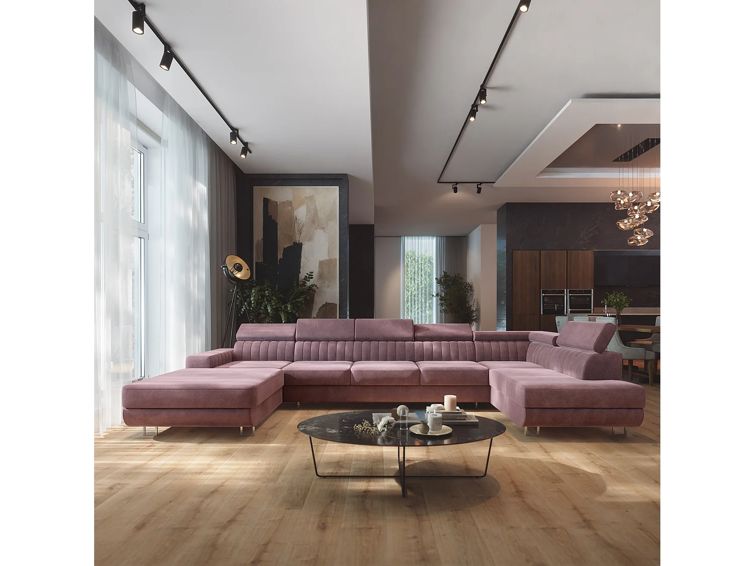 Canapé d'angle GAIAN,  avec fonction de couchage, velours Violet
