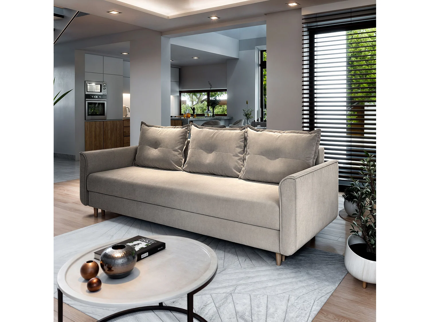 Slaapbank NAPOL Pluche stof Beige