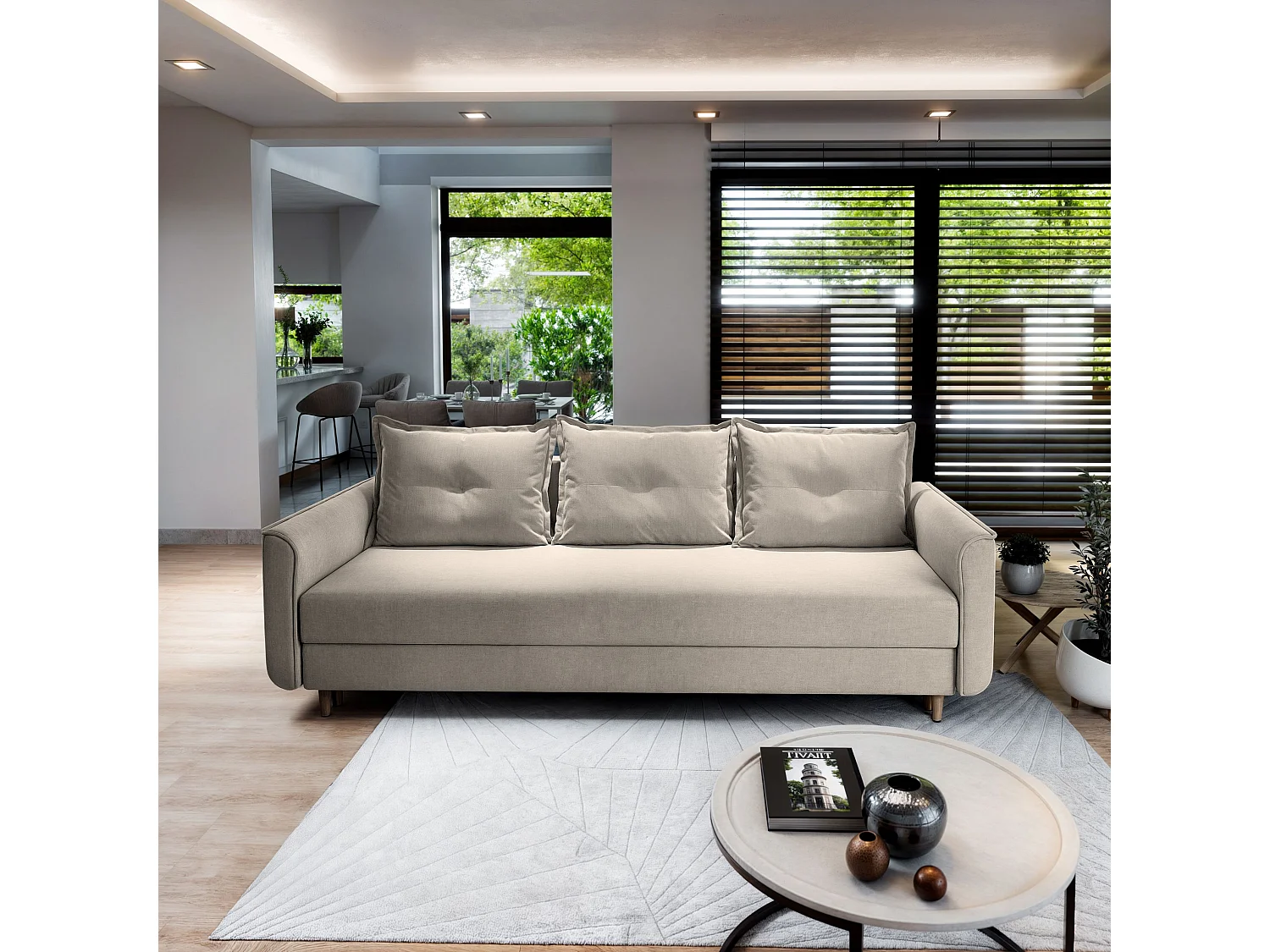 Slaapbank NAPOL Pluche stof Beige