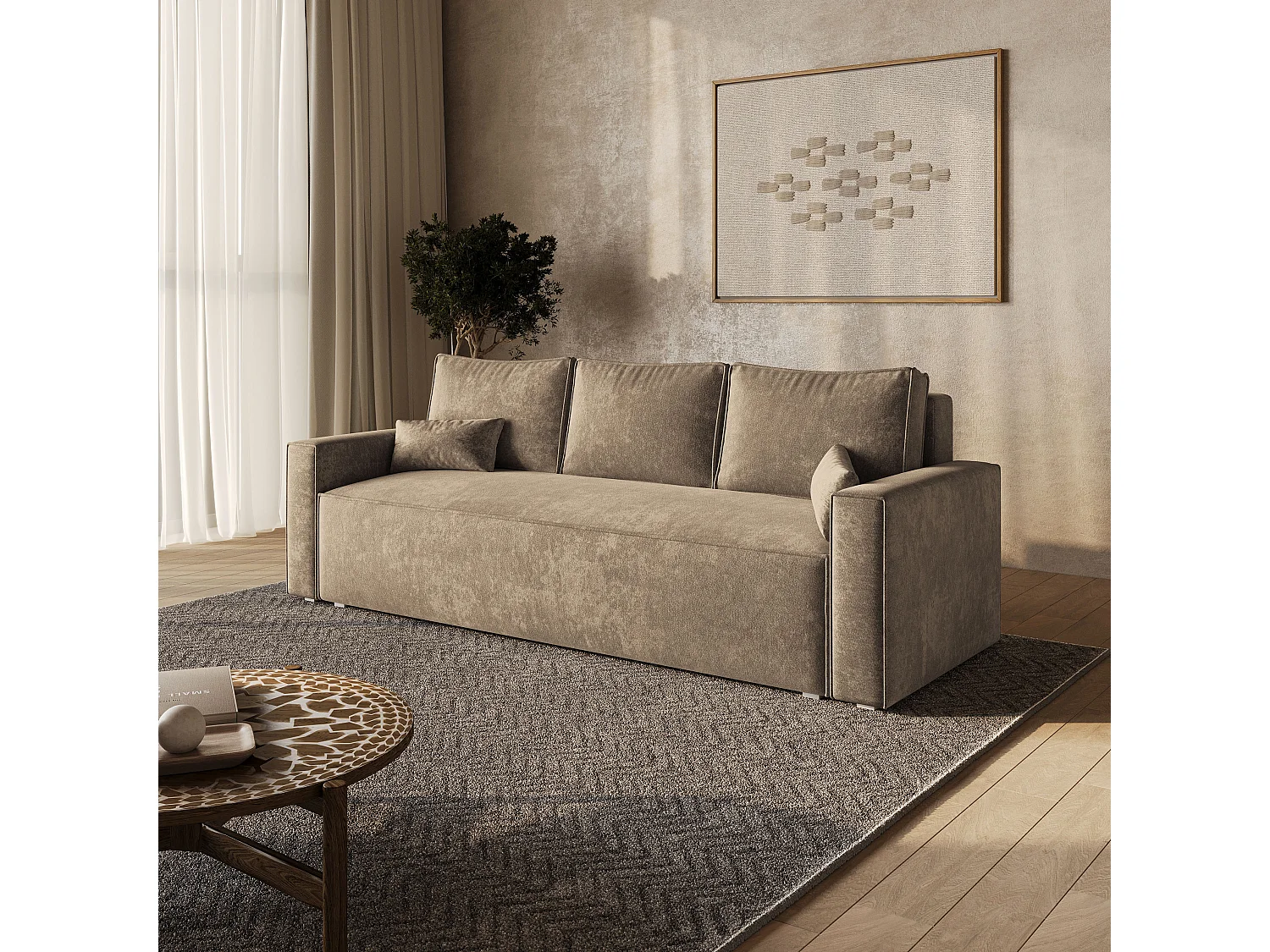 Slaapbank MENI Chenillestof Beige