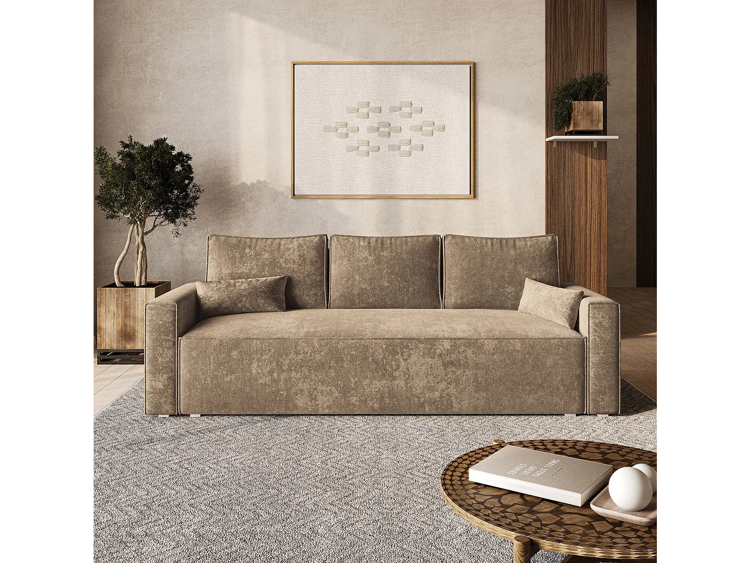 Slaapbank MENI Chenillestof Beige
