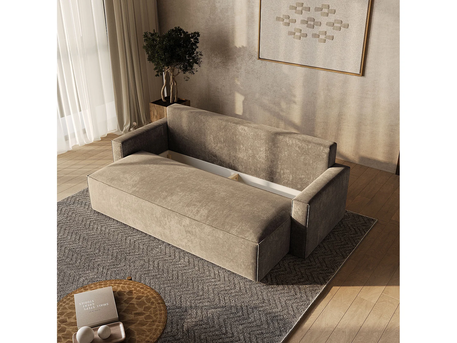 Slaapbank MENI Chenillestof Beige