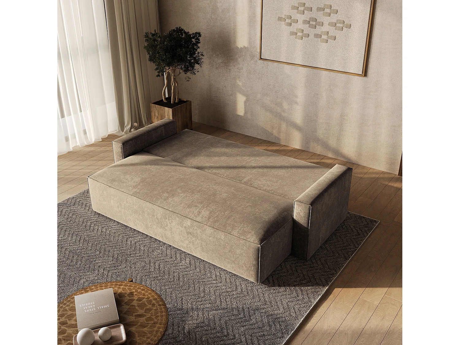 Slaapbank MENI Chenillestof Beige