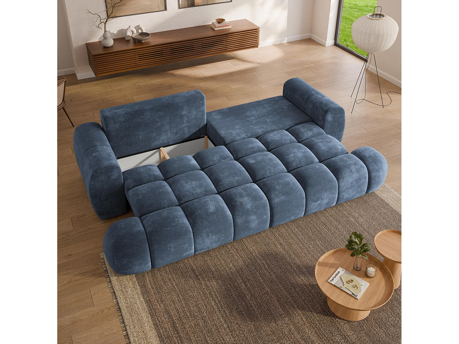 Canapé-lit DAFNE, Tissu chenille, Blau