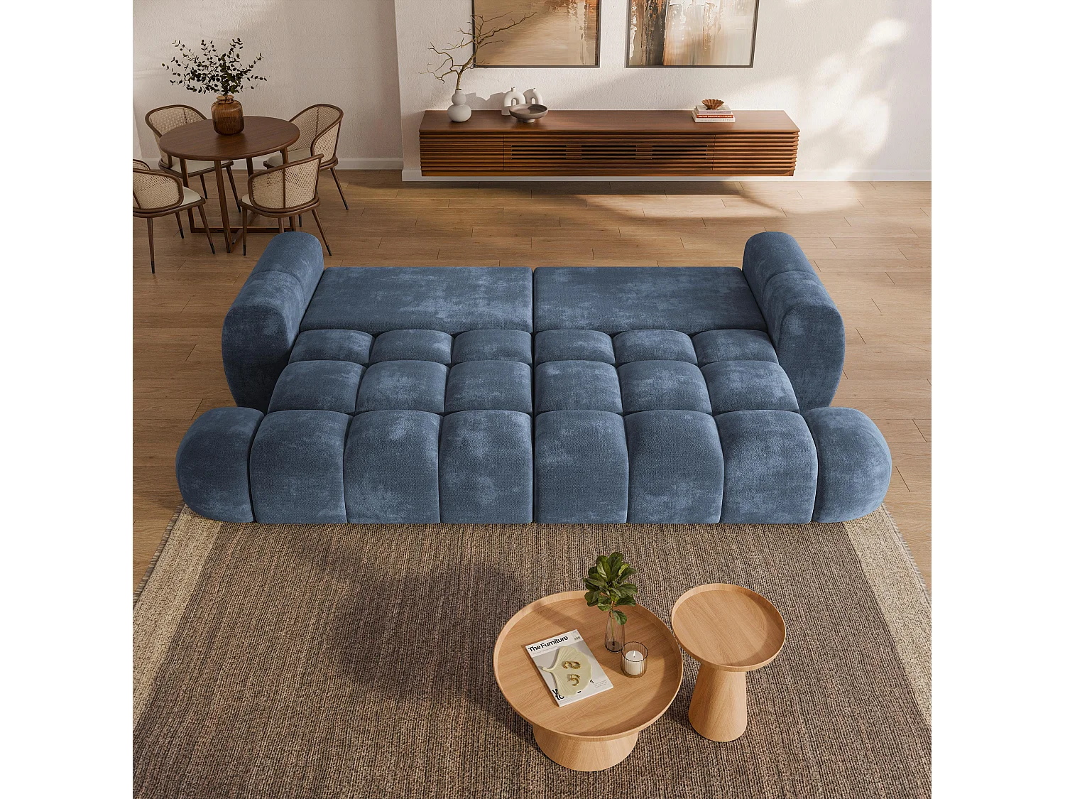 Canapé-lit DAFNE, Tissu chenille, Blau