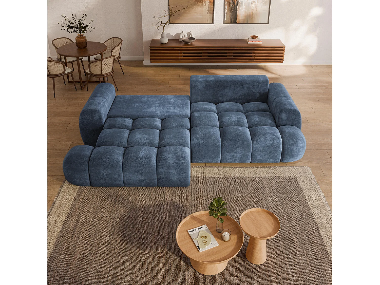 Canapé-lit DAFNE, Tissu chenille, Blau