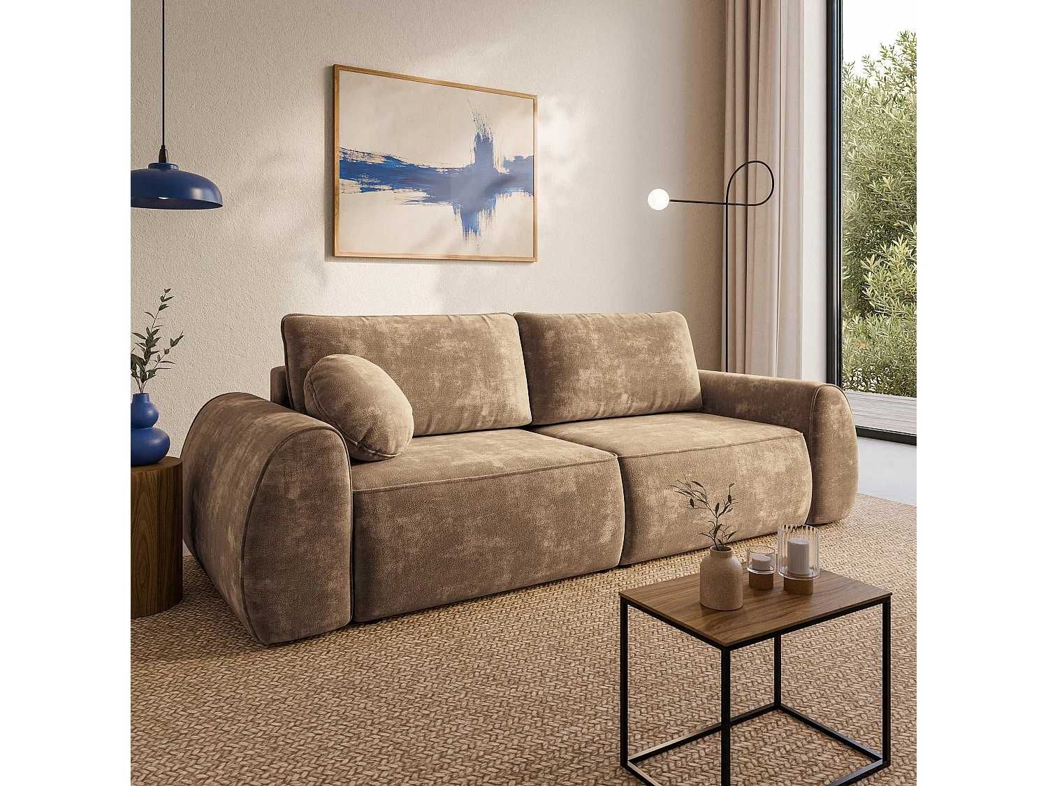 Slaapbank ZEFEO Chenillestof Beige