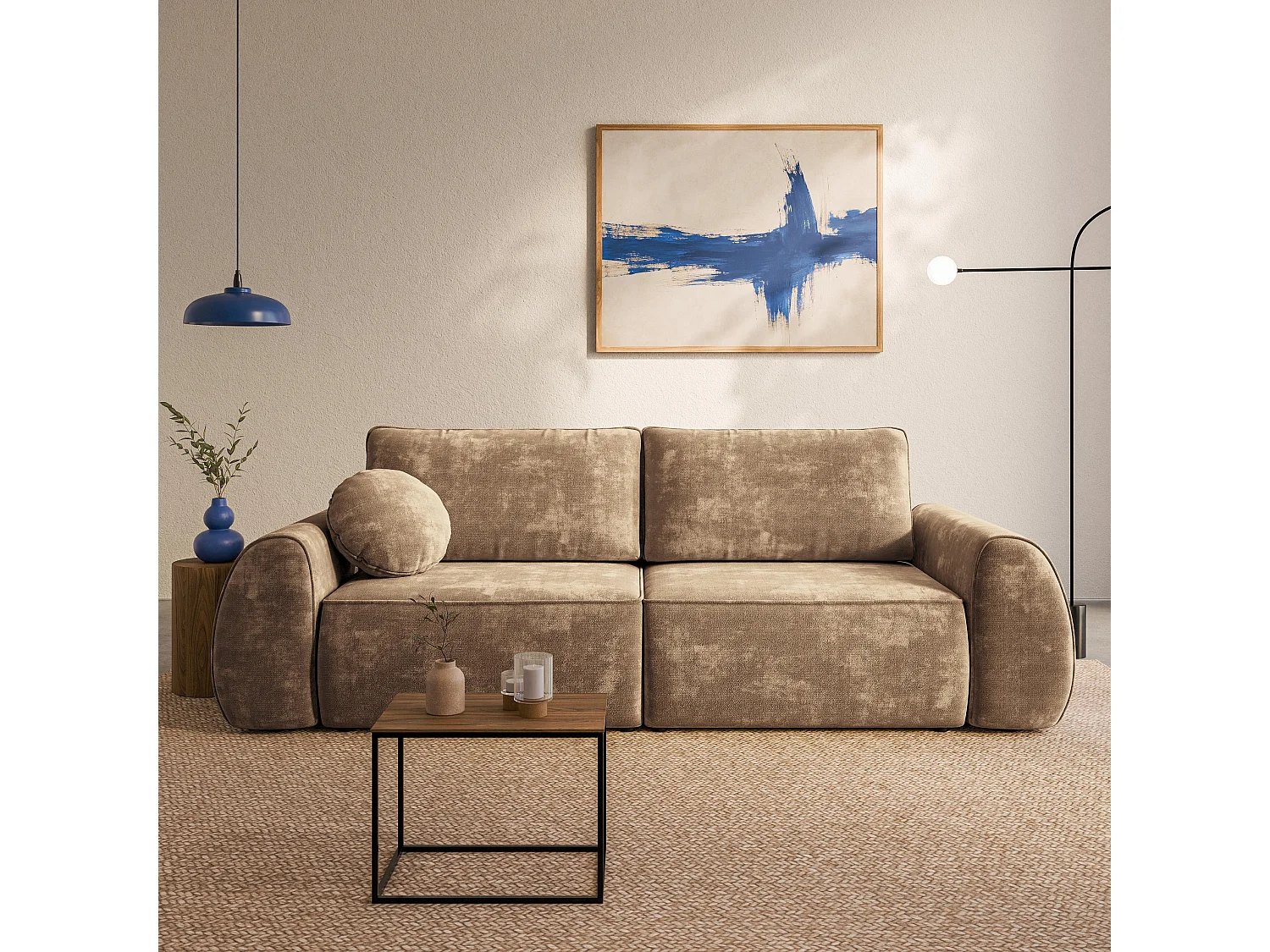 Slaapbank ZEFEO Chenillestof Beige