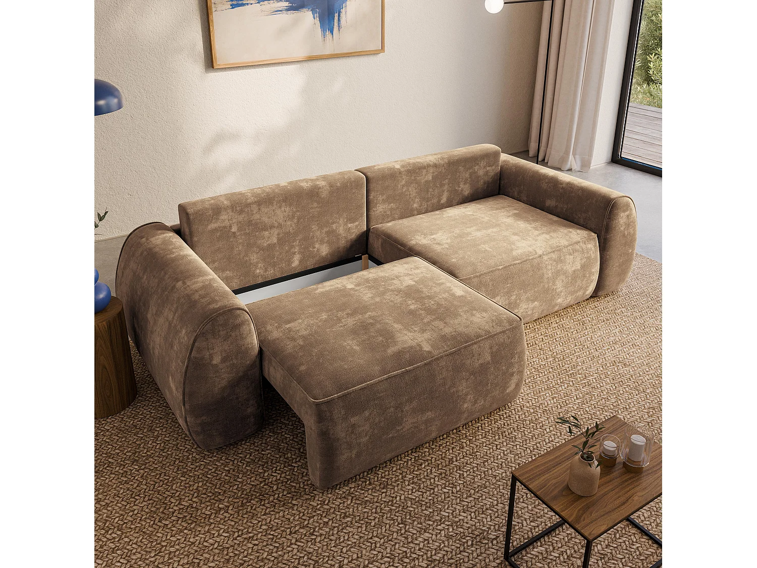 Slaapbank ZEFEO Chenillestof Beige