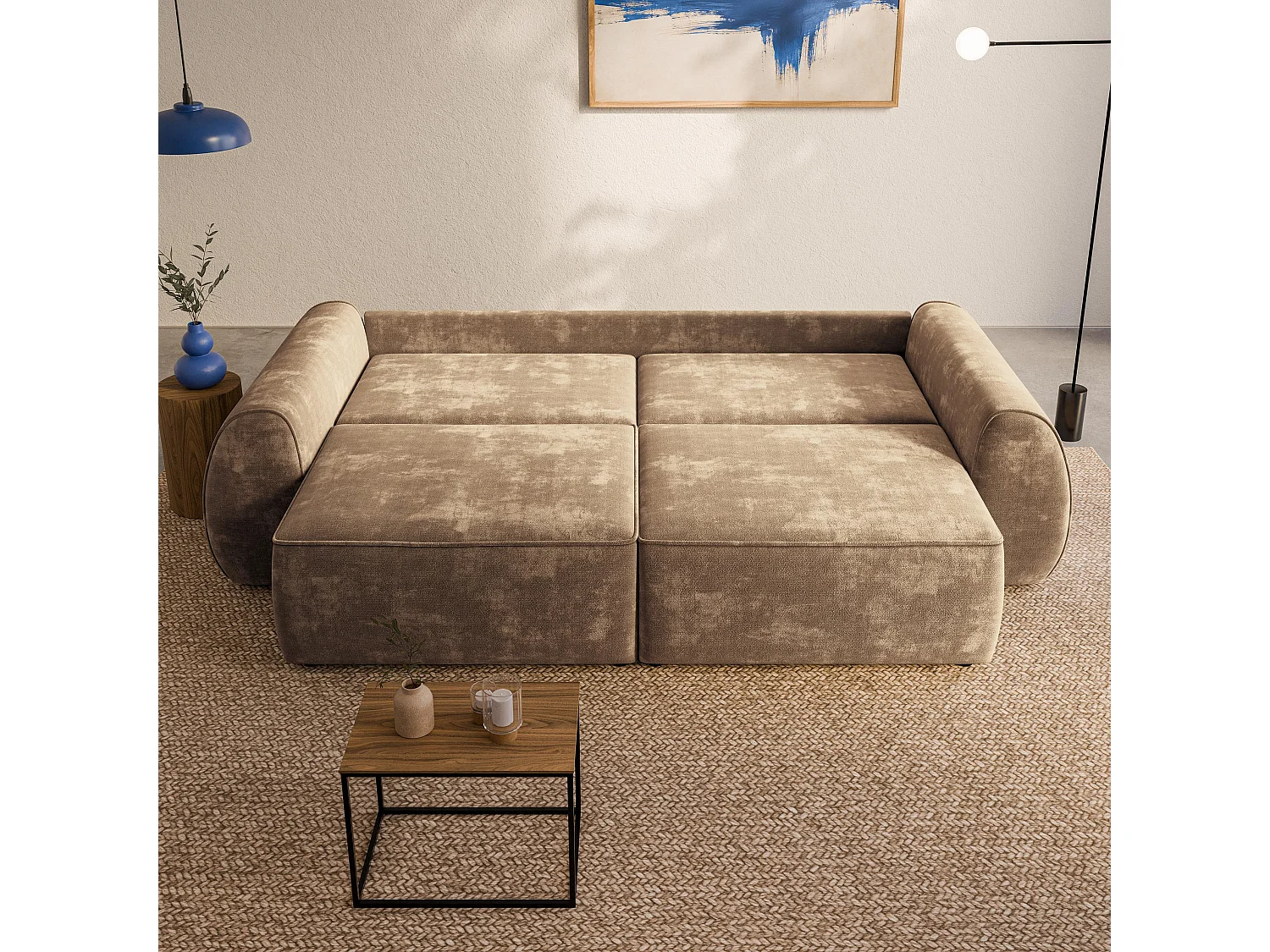 Slaapbank ZEFEO Chenillestof Beige