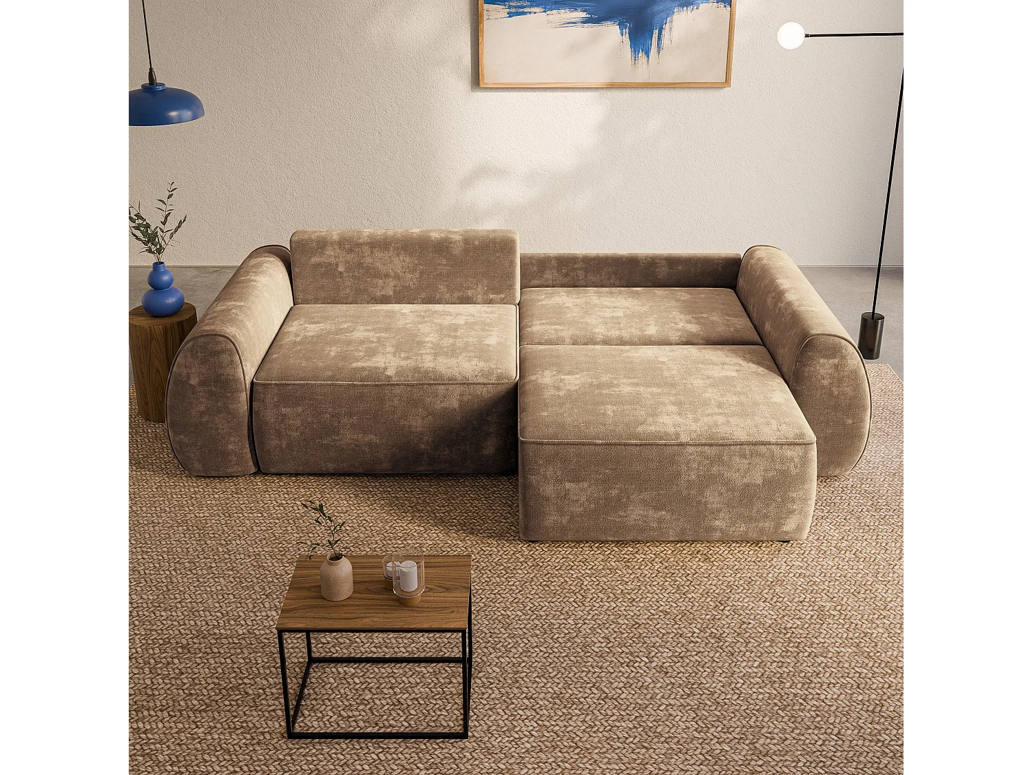 Slaapbank ZEFEO Chenillestof Beige
