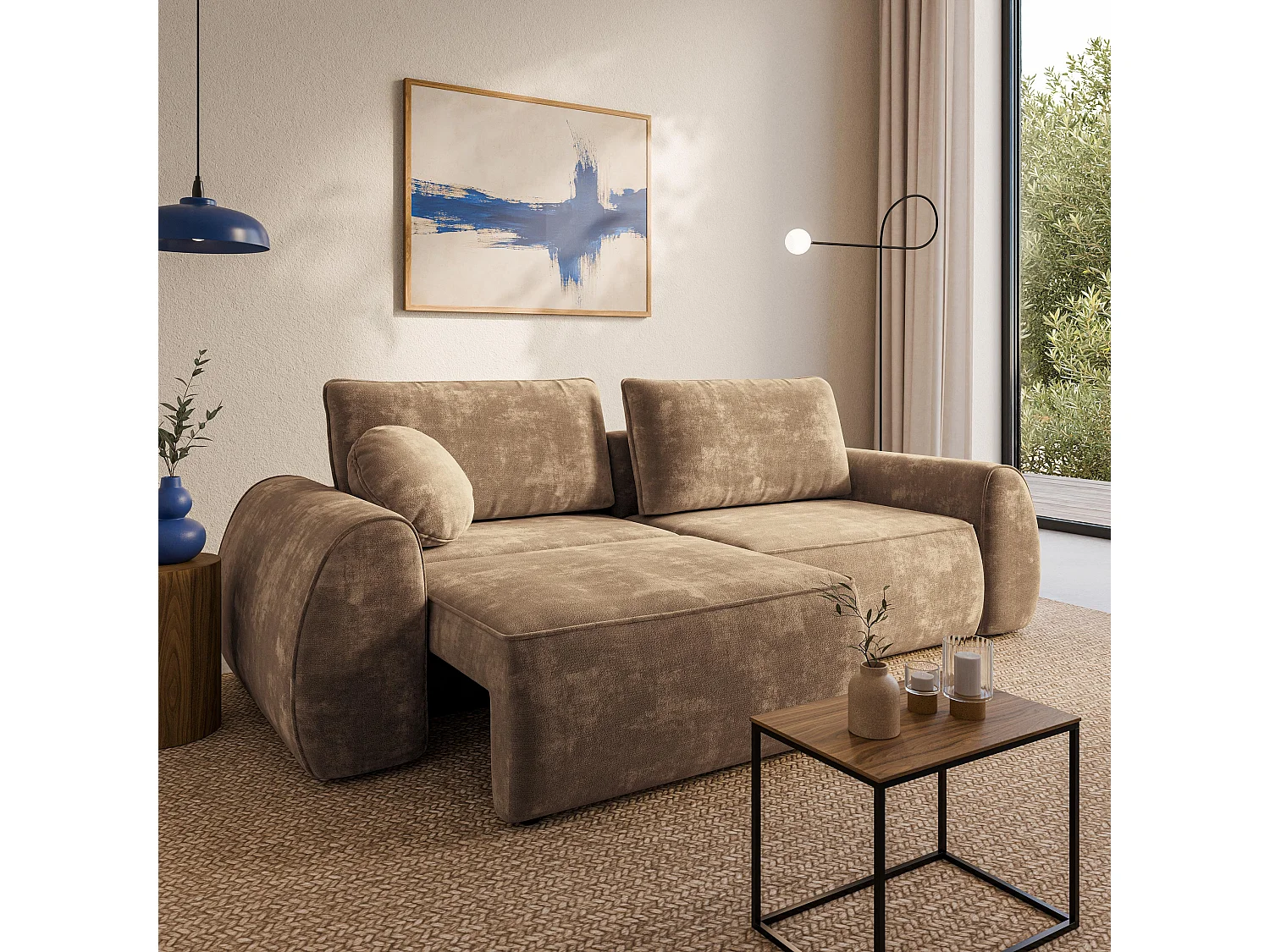 Slaapbank ZEFEO Chenillestof Beige