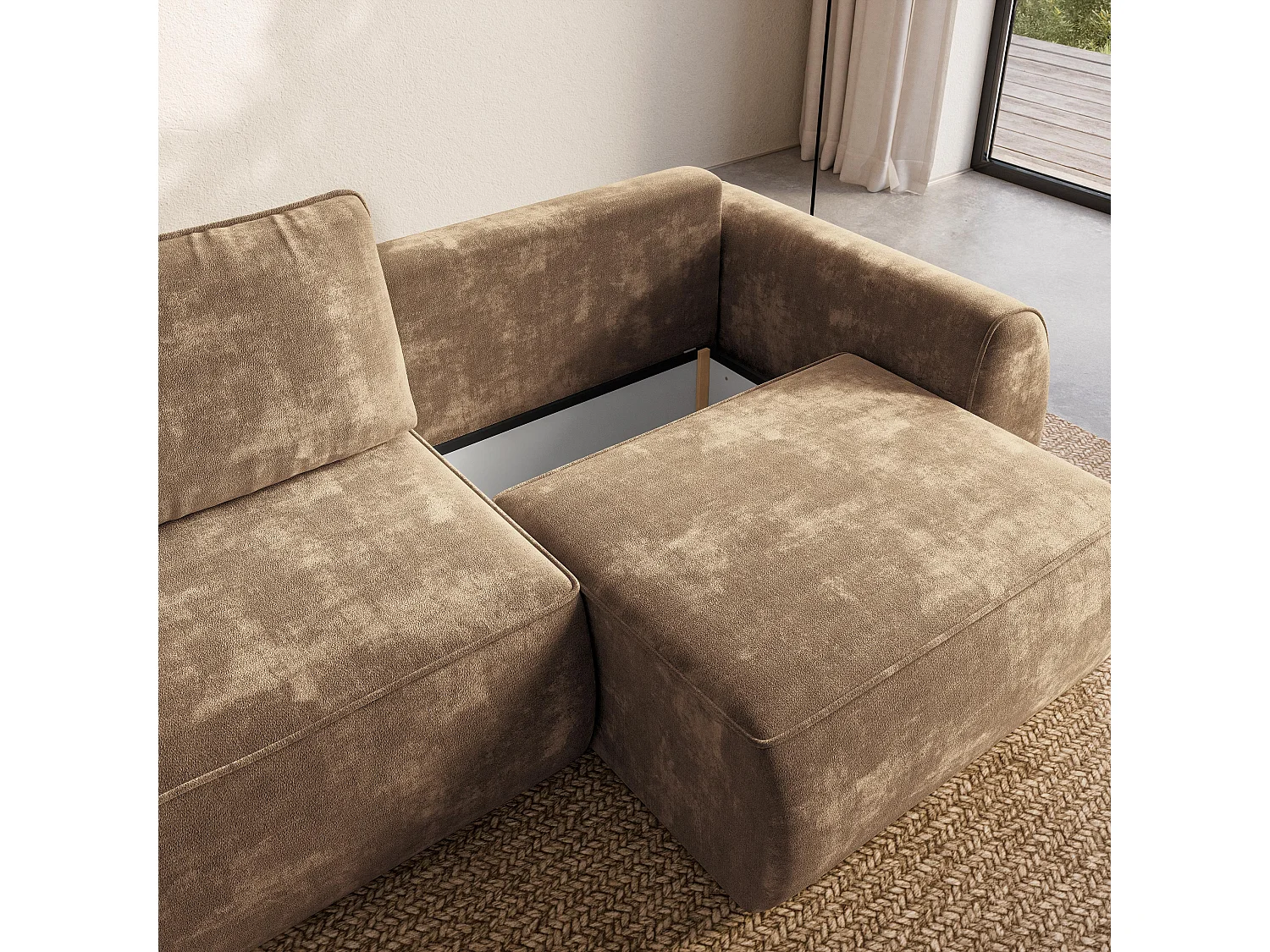 Slaapbank ZEFEO Chenillestof Beige