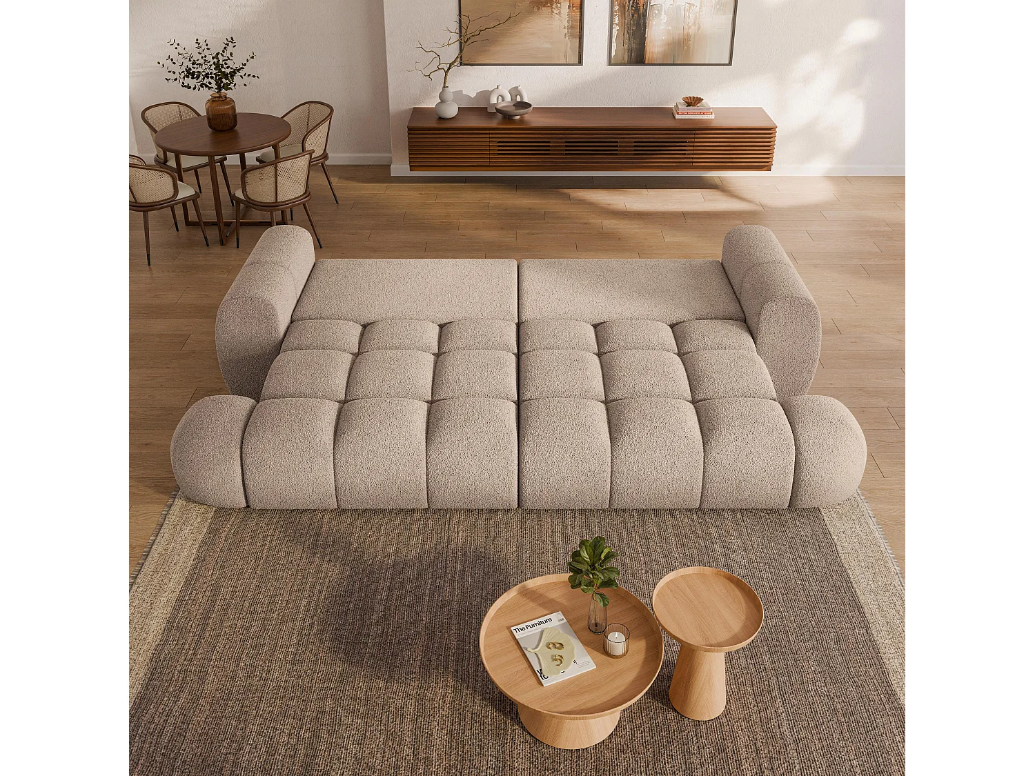 Slaapbank DAFNE Bouclé stof Beige