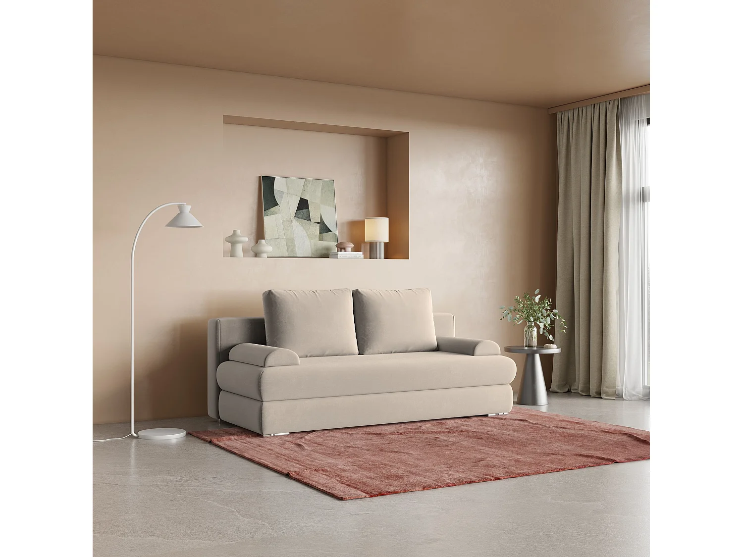 Slaapbank ASPERO Pluche stof Beige