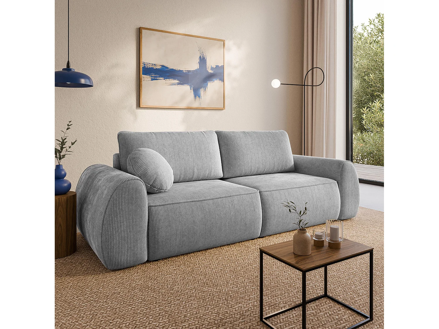 Slaapbank ZEFEO Corduroy stof Lichtgrijs