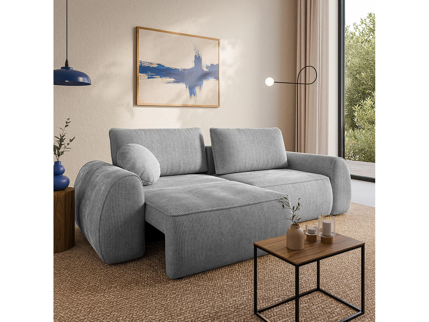 Slaapbank ZEFEO Corduroy stof Lichtgrijs