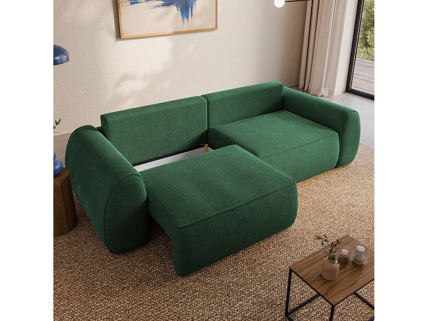 Slaapbank ZEFEO Corduroy stof Groen