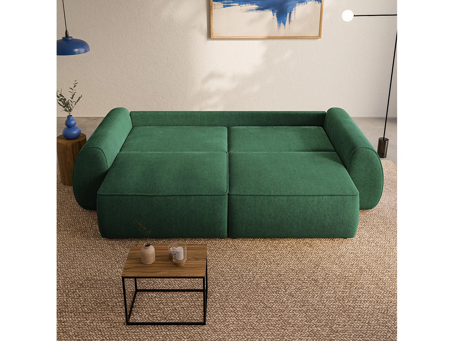 Slaapbank ZEFEO Corduroy stof Groen