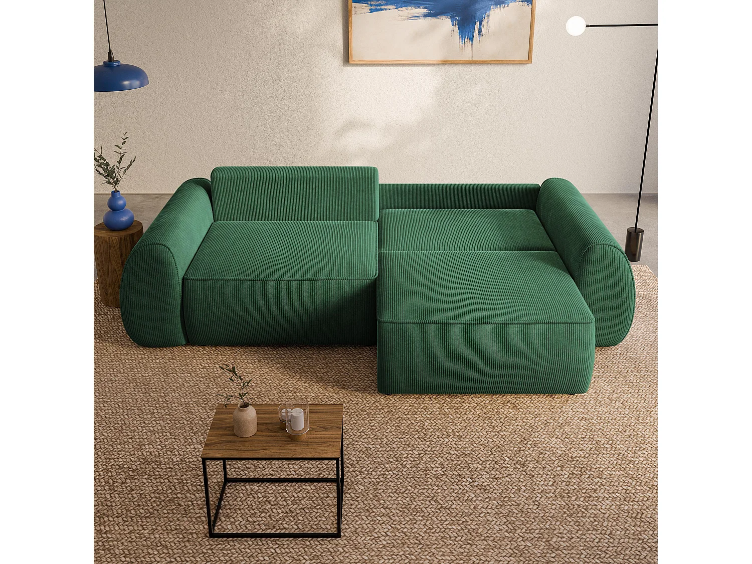 Slaapbank ZEFEO Corduroy stof Groen