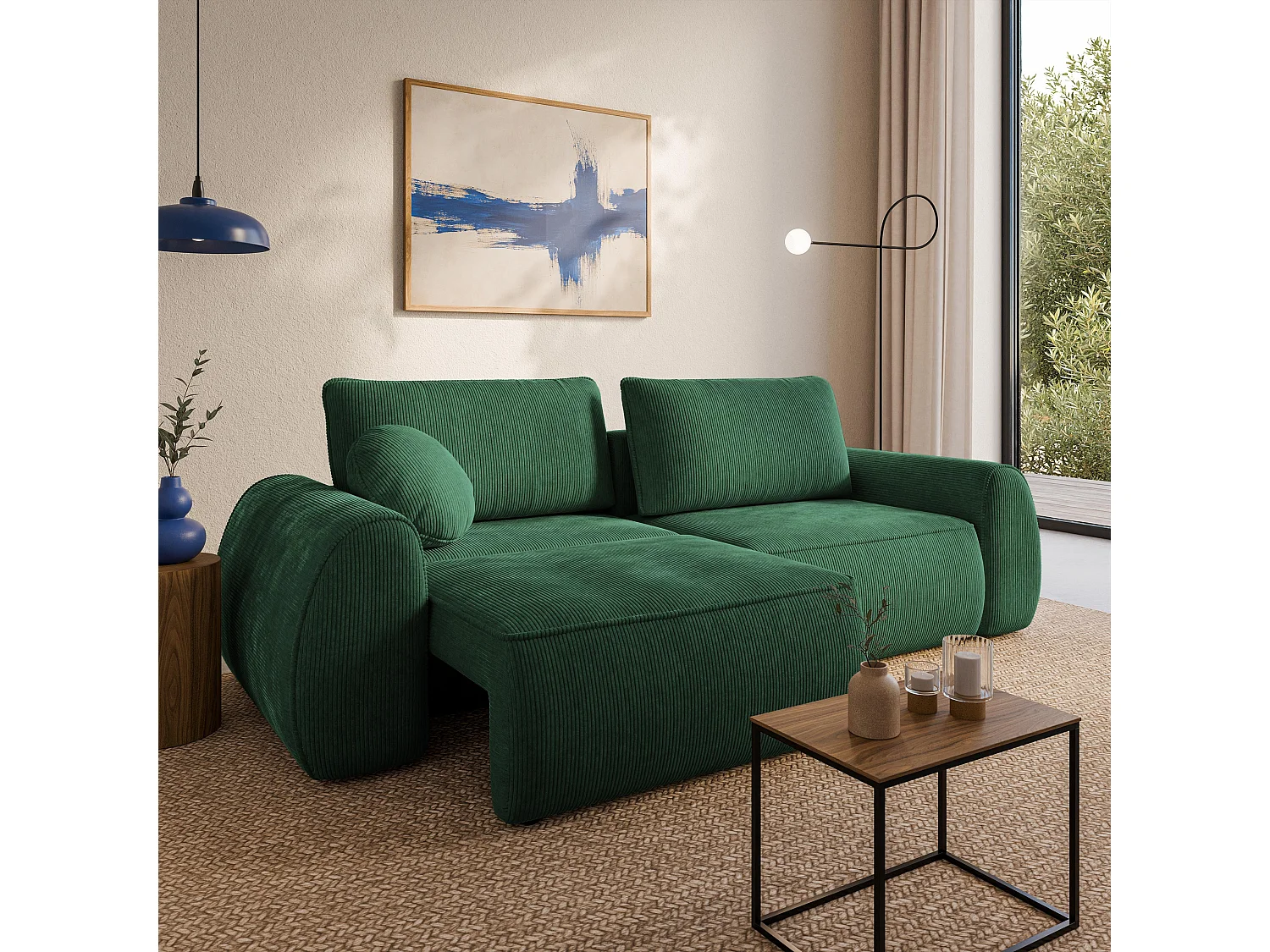 Slaapbank ZEFEO Corduroy stof Groen