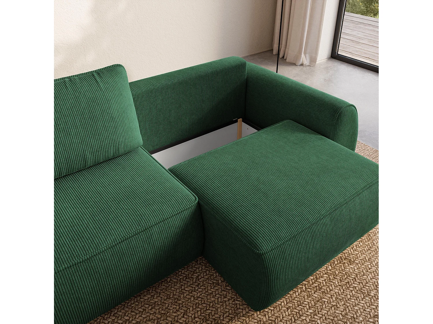 Slaapbank ZEFEO Corduroy stof Groen