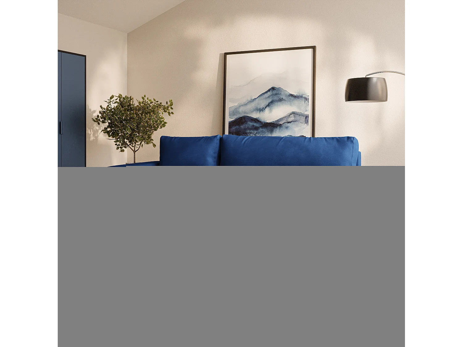 Hoekbank RAMIL, met slaapfunctie, Pluche stof Blauw