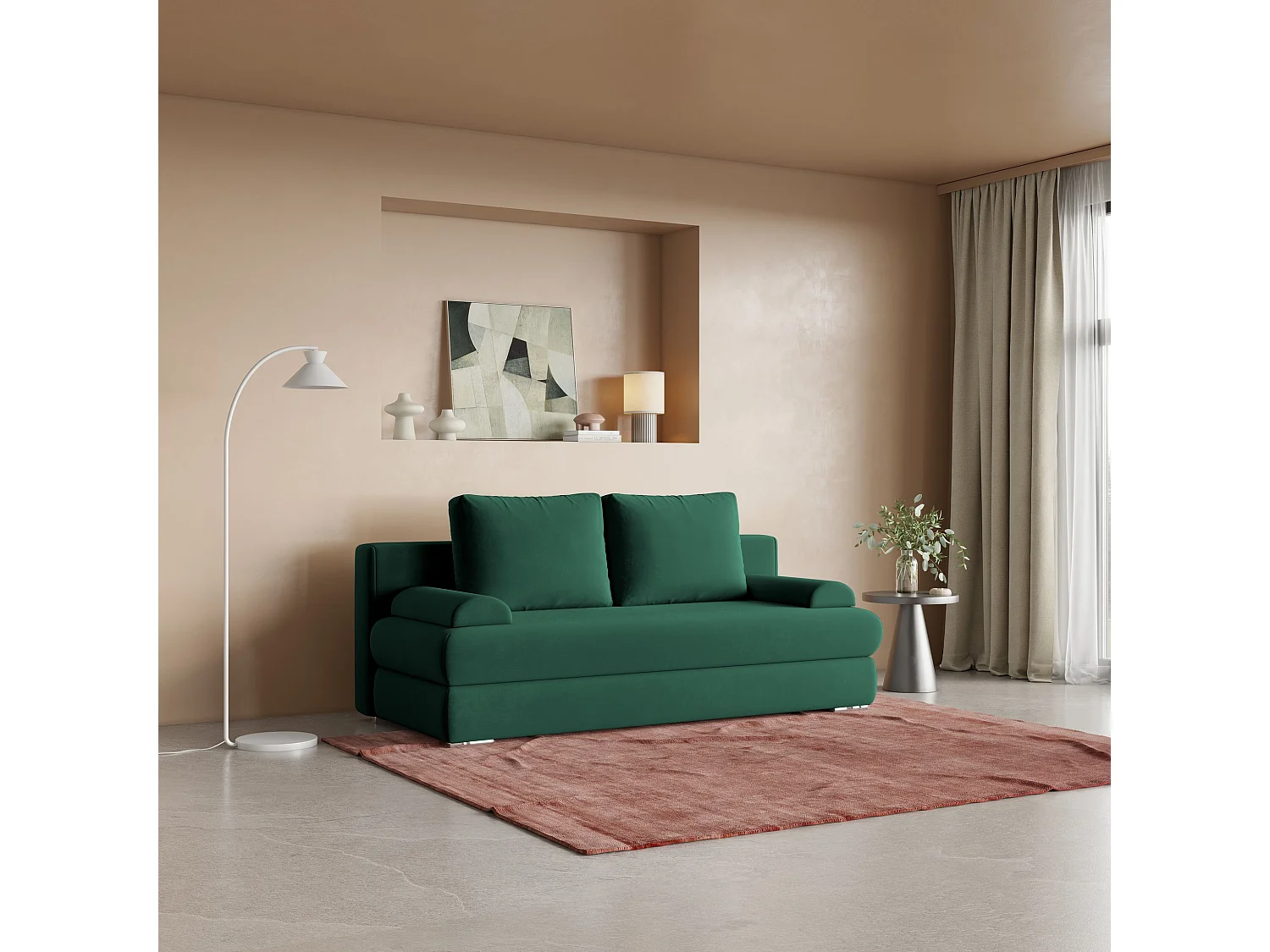 Canapé-lit ASPERO, Tissu peluche, Tannengrün