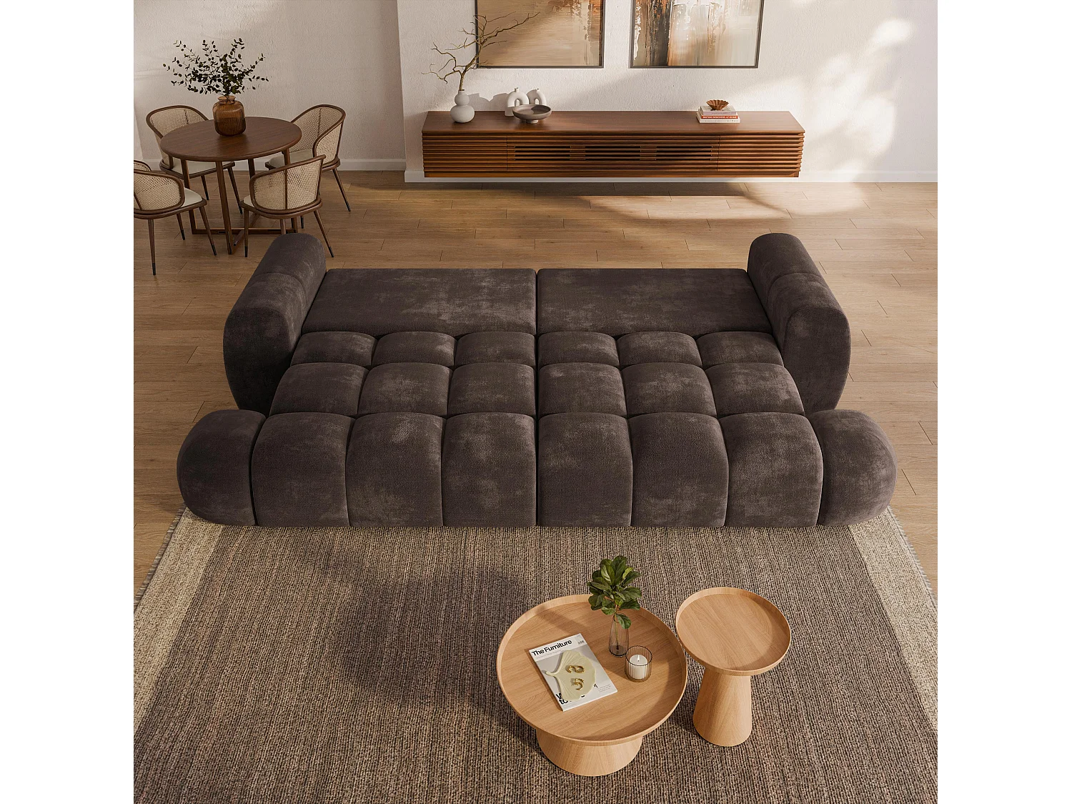 Canapé-lit DAFNE, Tissu chenille, Braun