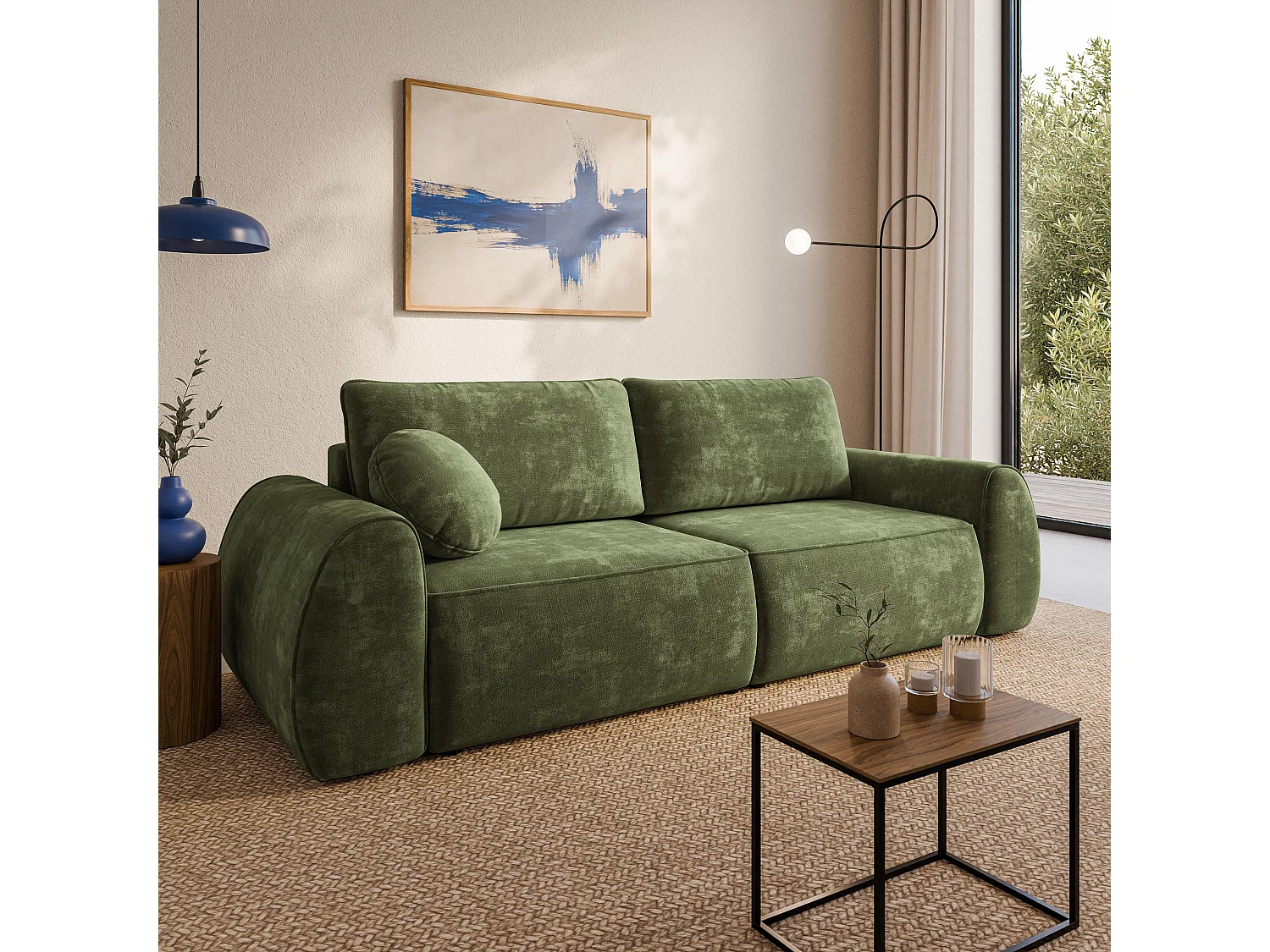 Slaapbank ZEFEO Chenillestof Groen