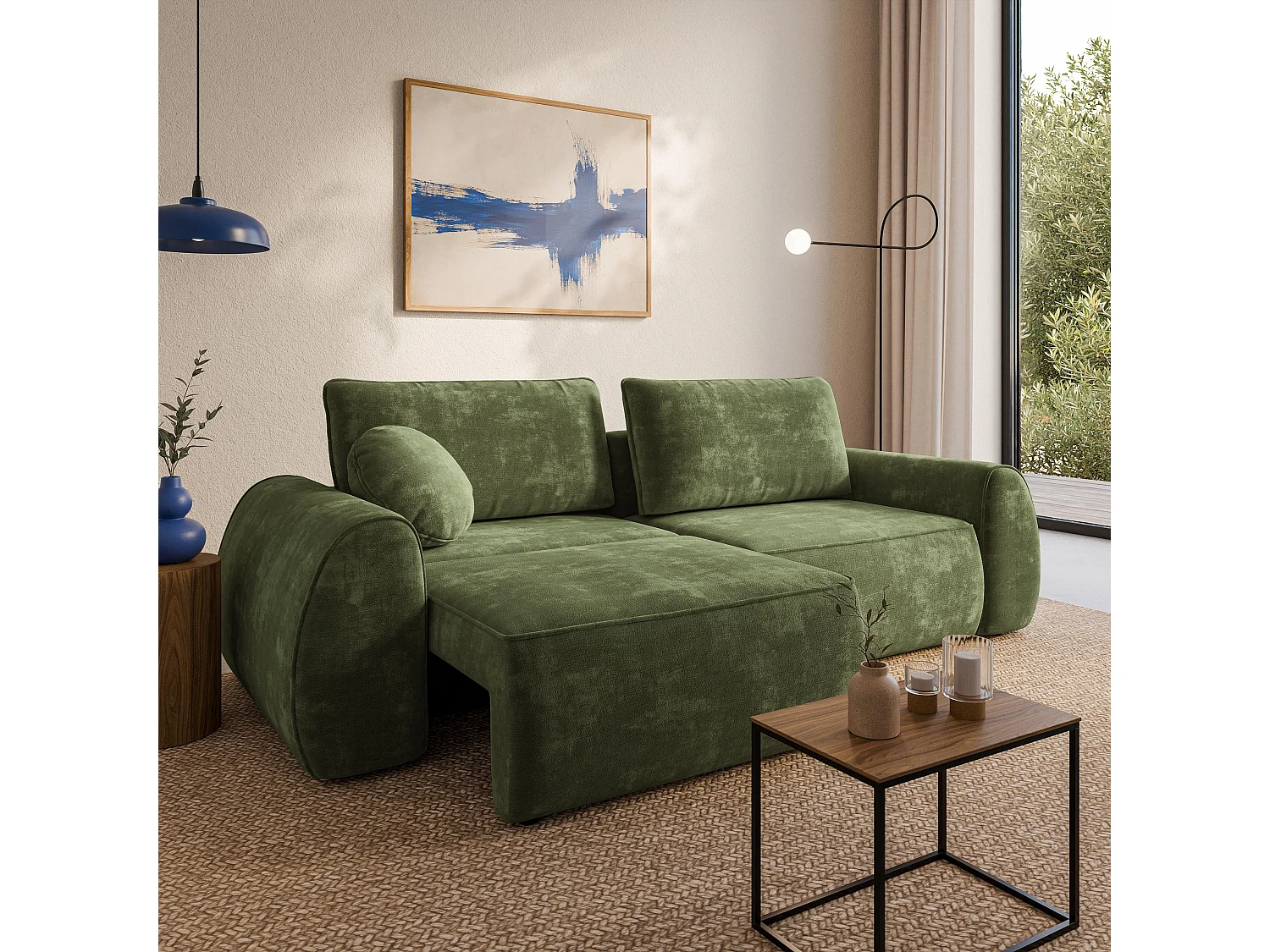 Slaapbank ZEFEO Chenillestof Groen