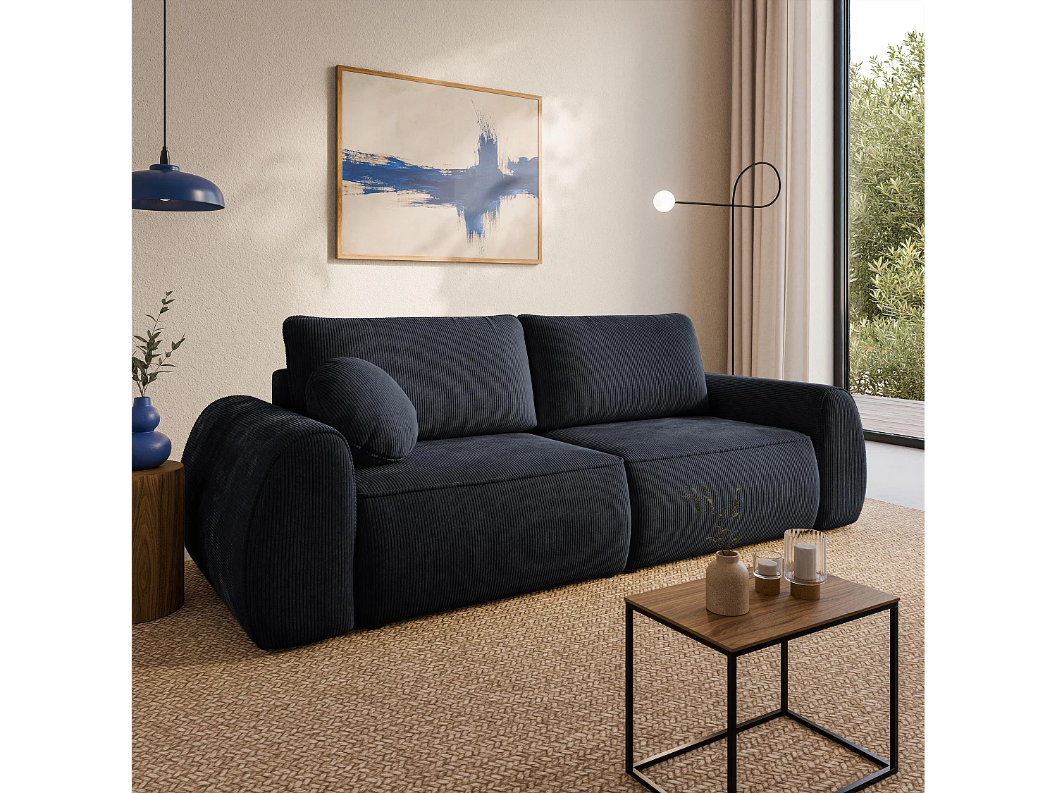 Slaapbank ZEFEO Corduroy stof Zwart