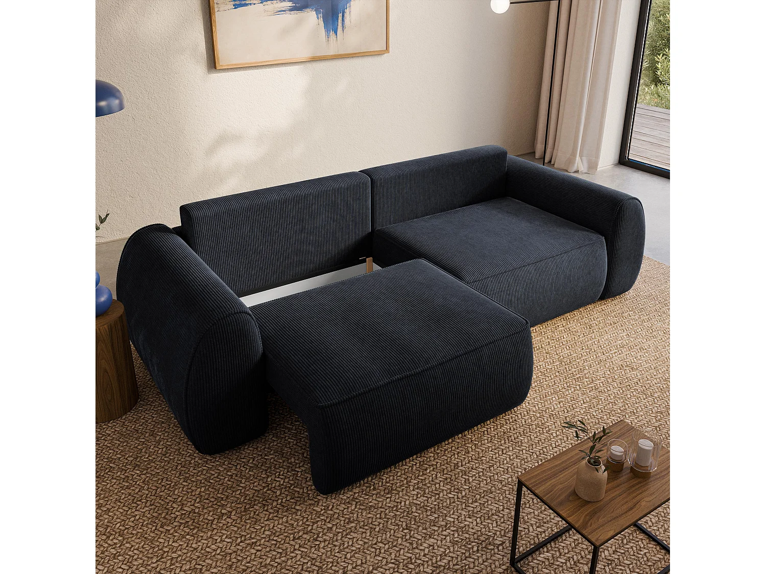 Slaapbank ZEFEO Corduroy stof Zwart