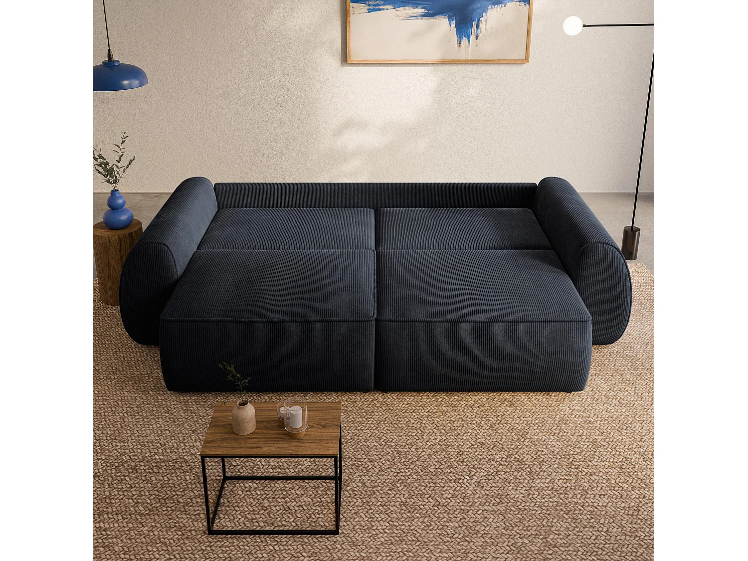 Slaapbank ZEFEO Corduroy stof Zwart