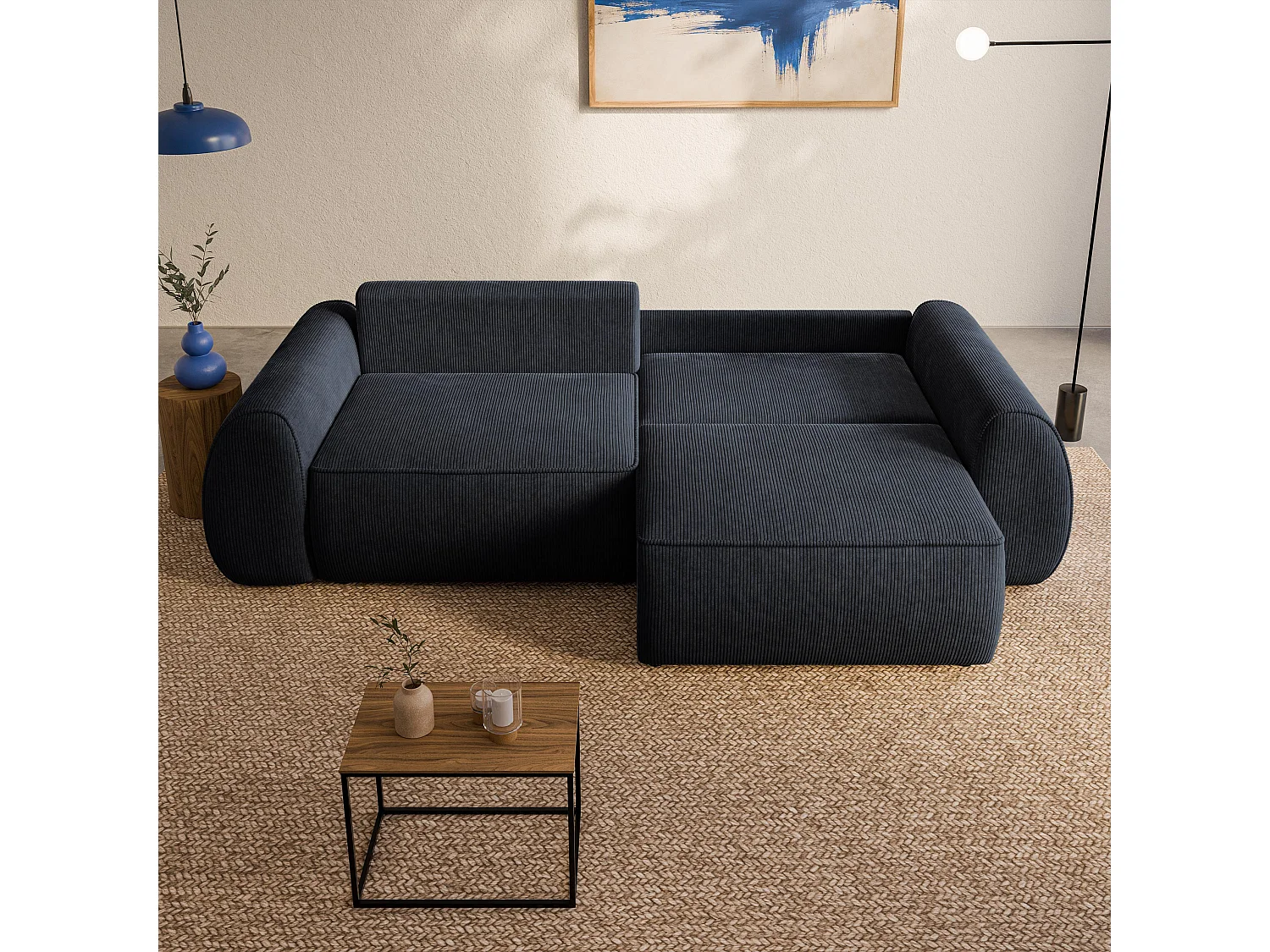 Slaapbank ZEFEO Corduroy stof Zwart