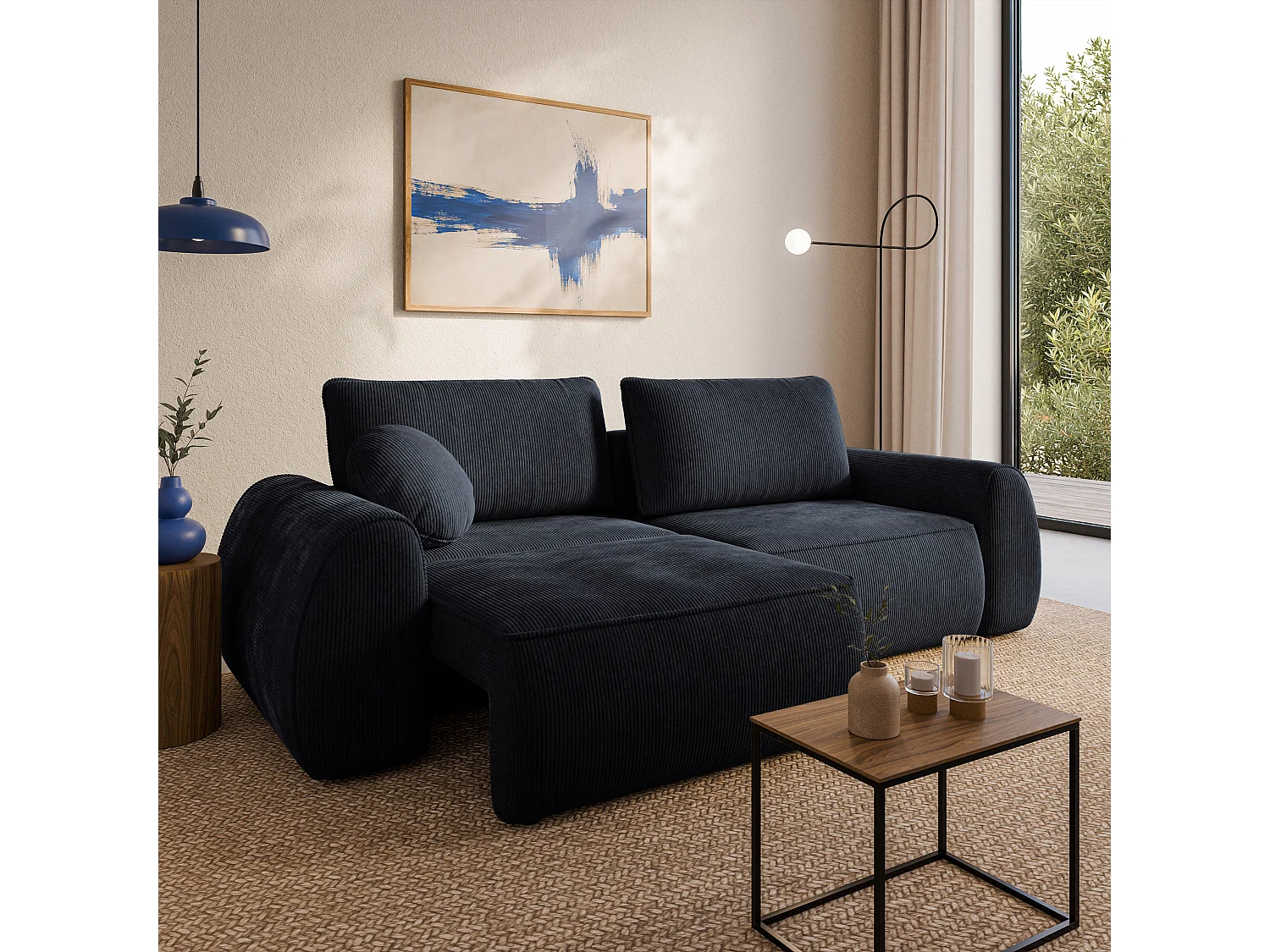 Slaapbank ZEFEO Corduroy stof Zwart