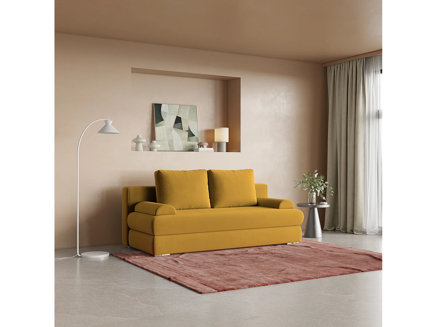 Canapé-lit ASPERO, Tissu peluche, Gelb