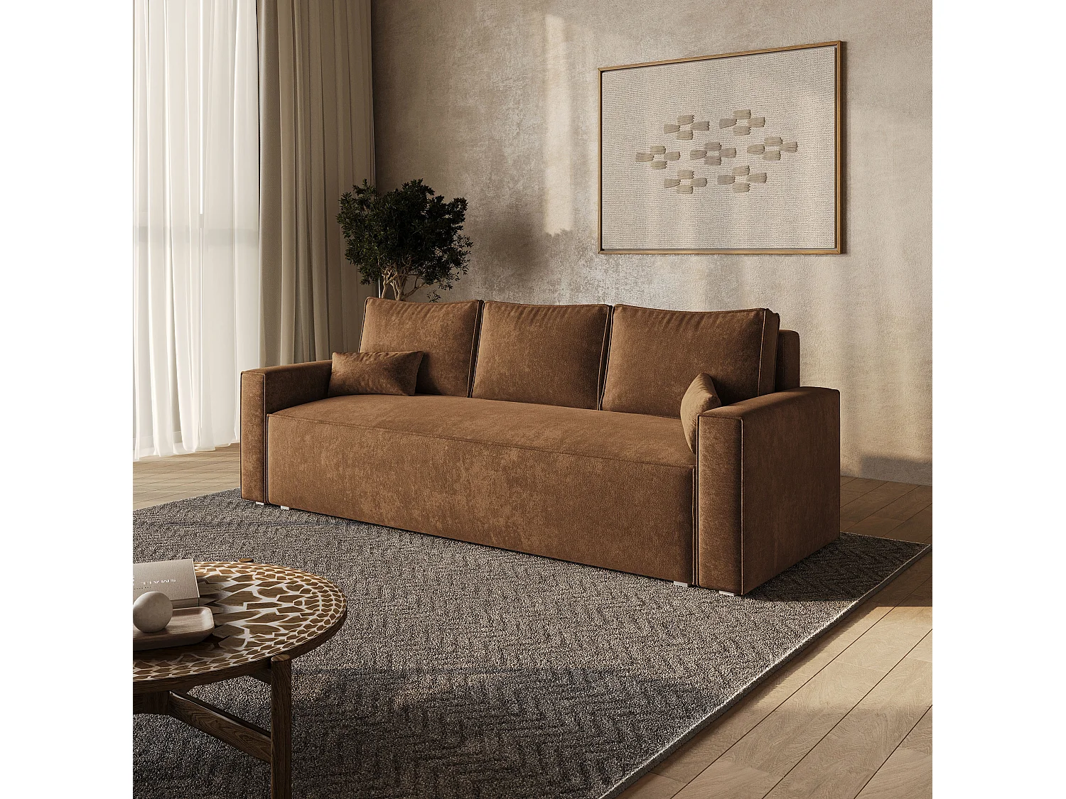 Canapé-lit MENI, Tissu chenille, Bronzefarben