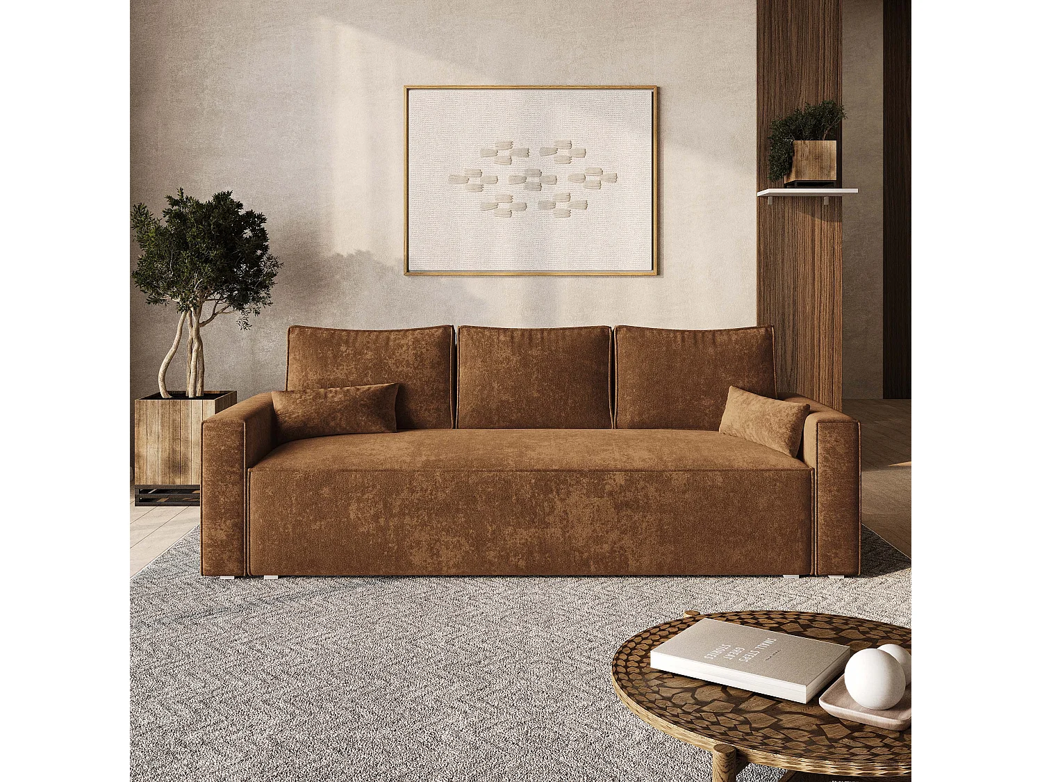 Canapé-lit MENI, Tissu chenille, Bronzefarben