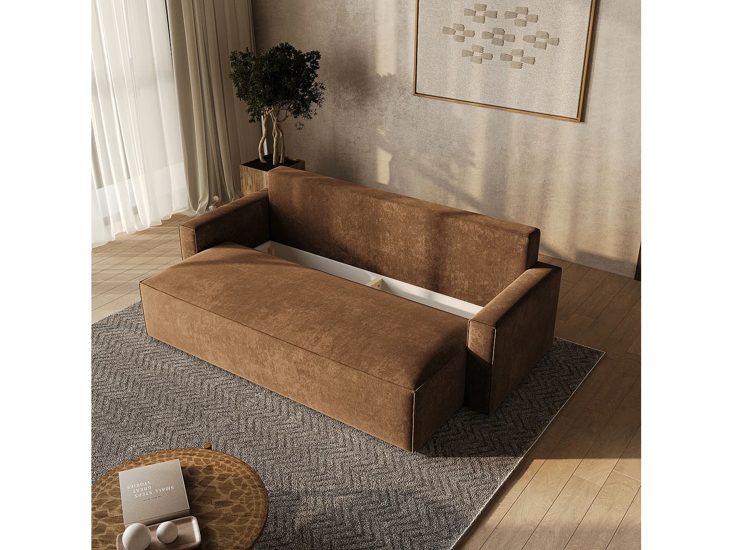 Canapé-lit MENI, Tissu chenille, Bronzefarben