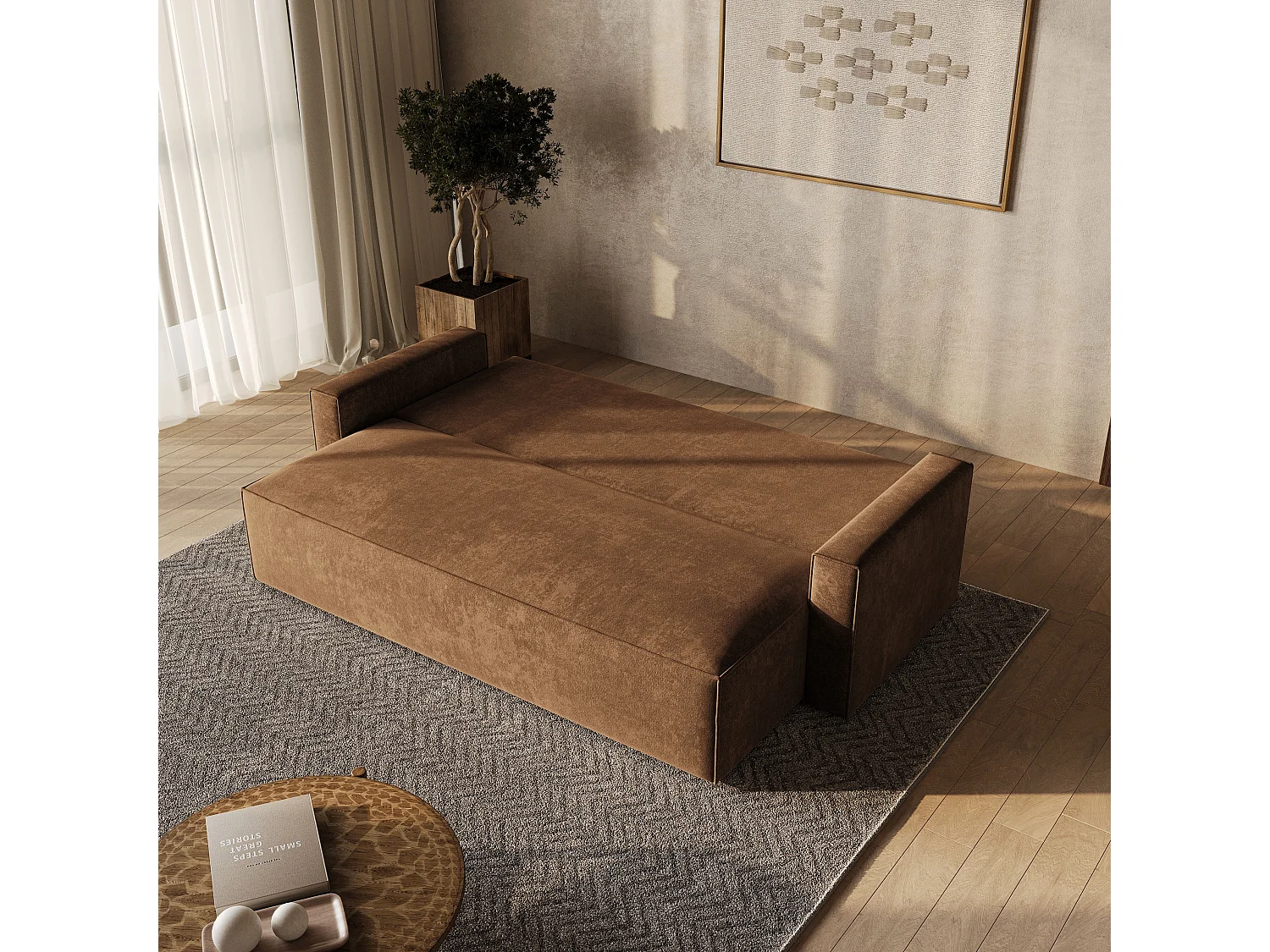 Canapé-lit MENI, Tissu chenille, Bronzefarben