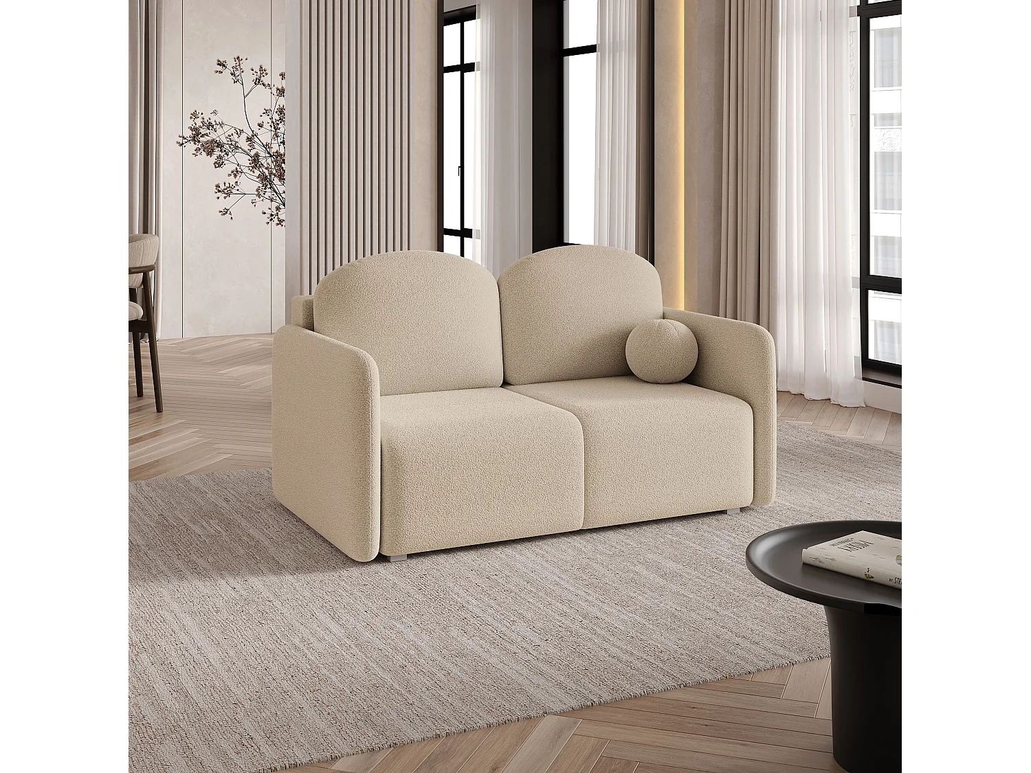 Canapé-lit SUVI II, Tissu bouclé, Beige