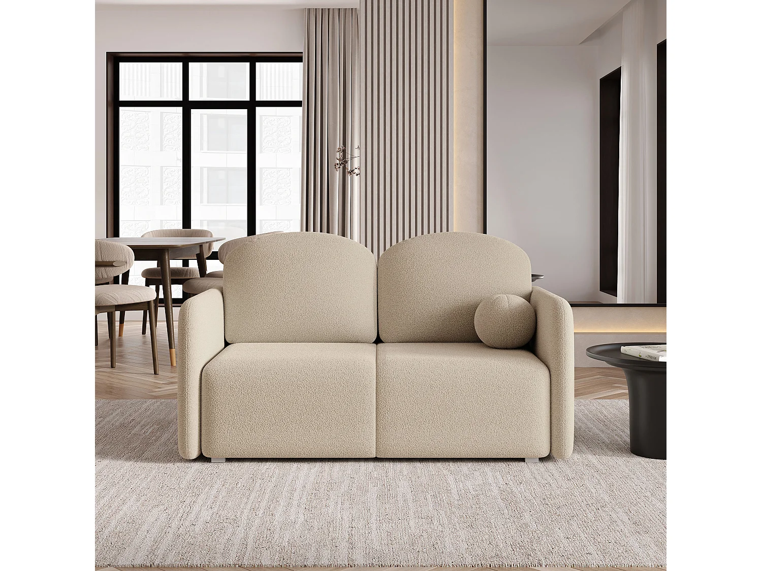 Canapé-lit SUVI II, Tissu bouclé, Beige