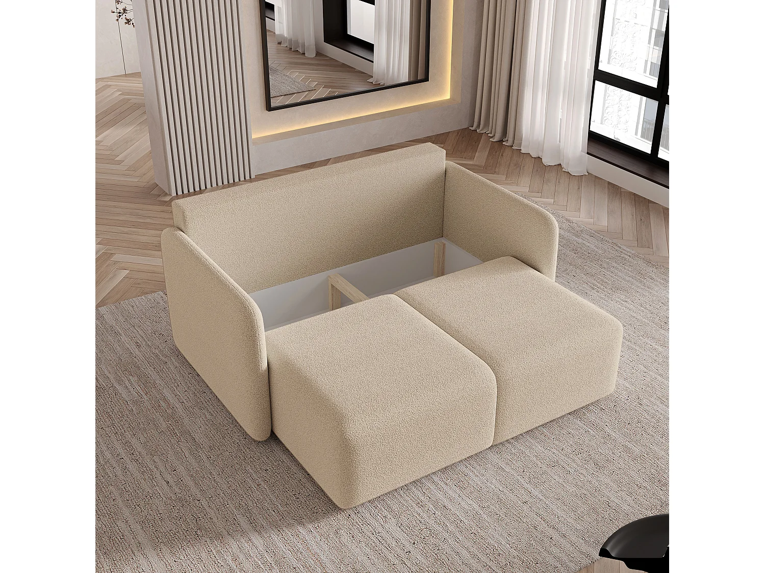Canapé-lit SUVI II, Tissu bouclé, Beige